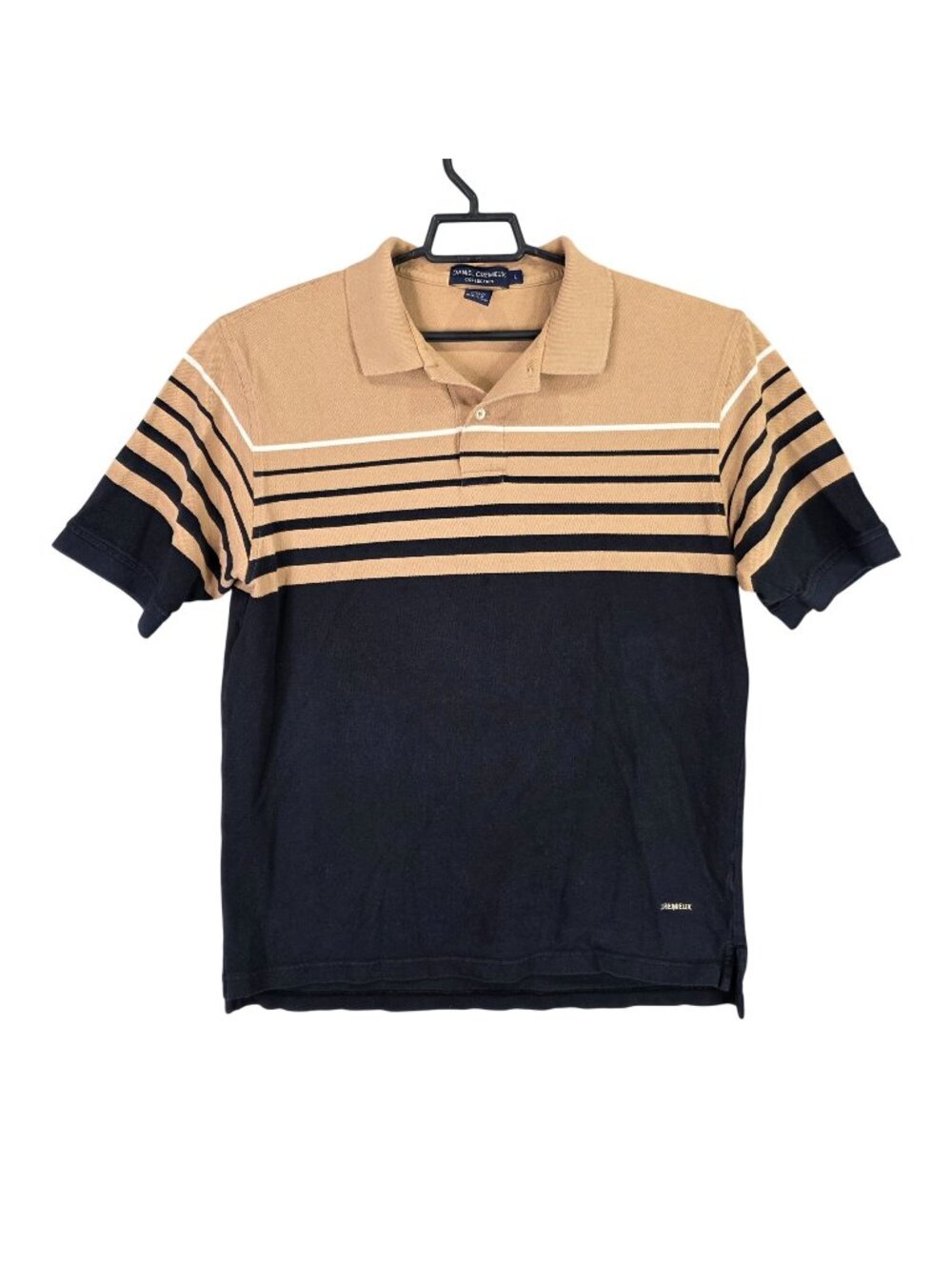 Mens Daniel Cremieux Collection Tan & Black Striped Polo Shirt Cotton Size L